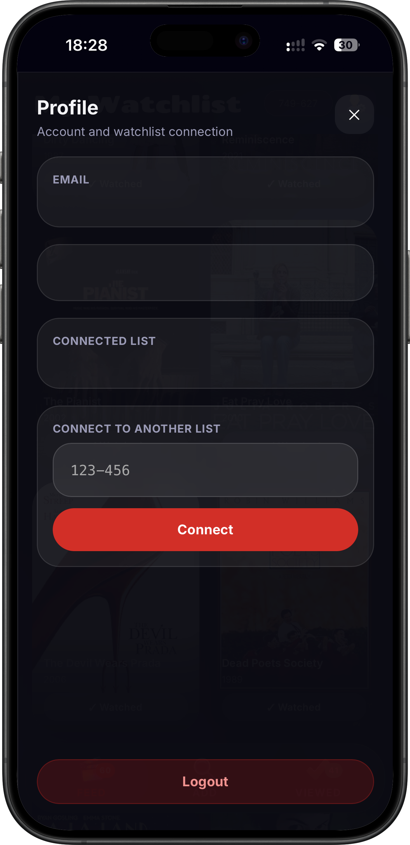 Profile screen